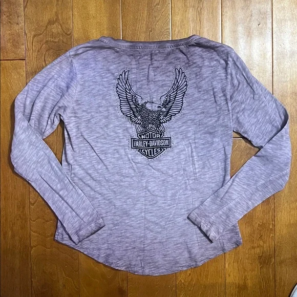 Harley-Davidson® Throttle Lace-Up Long Sleeve Knit Top Size S Studded Logo Back - Picture 7 of 10